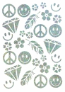 Peace-Love in Hologramm Silber, Folien Bügelmotiv in A5
